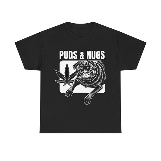 T-Shirt Pugs n Nugs Cute Pug and Marijuana Leaf Unisex Heavy Cotton Tee