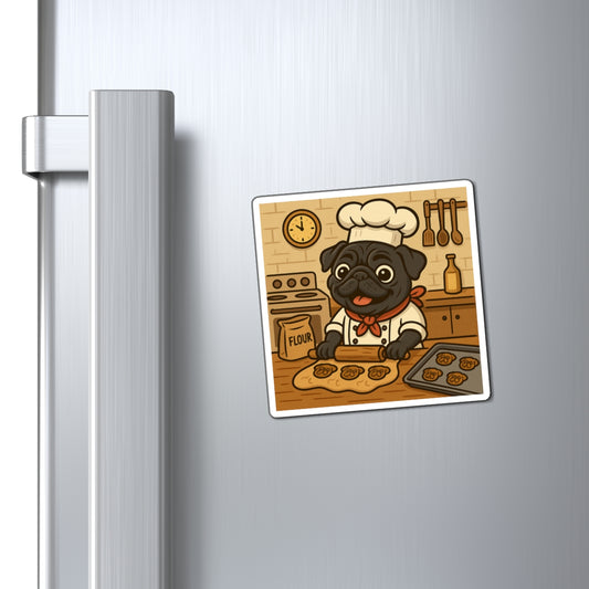 Pug Baker Magnet — Cute Chef Dog Refrigerator Sticker